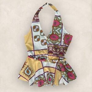 VENUS White Yellow Asymmetrical Peplum Tank Top